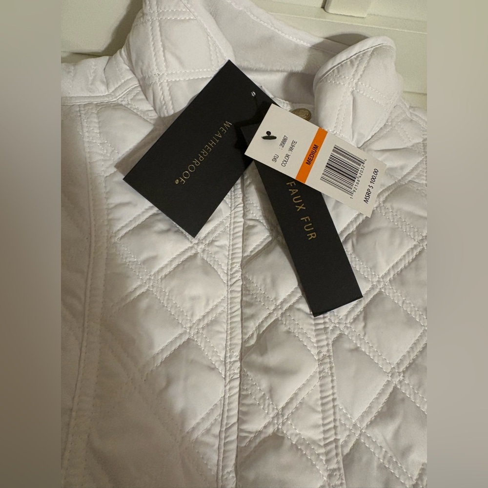 WEATHERPROOF Brand Quilted Lined Vest White with Gold Accents ADJUST. WAIST M. - Picture 11 of 15